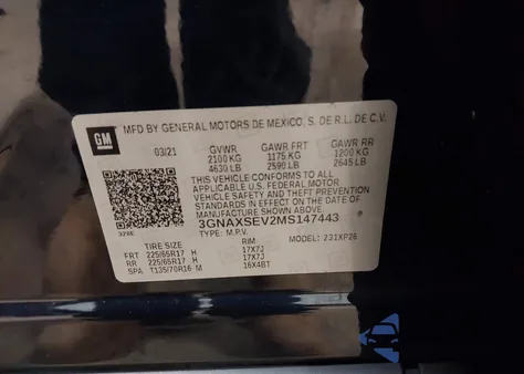 2021 Chevrolet Equinox Awd Ls z USA, uszkodzony, nr VIN 3GNAXSEV2MS147443